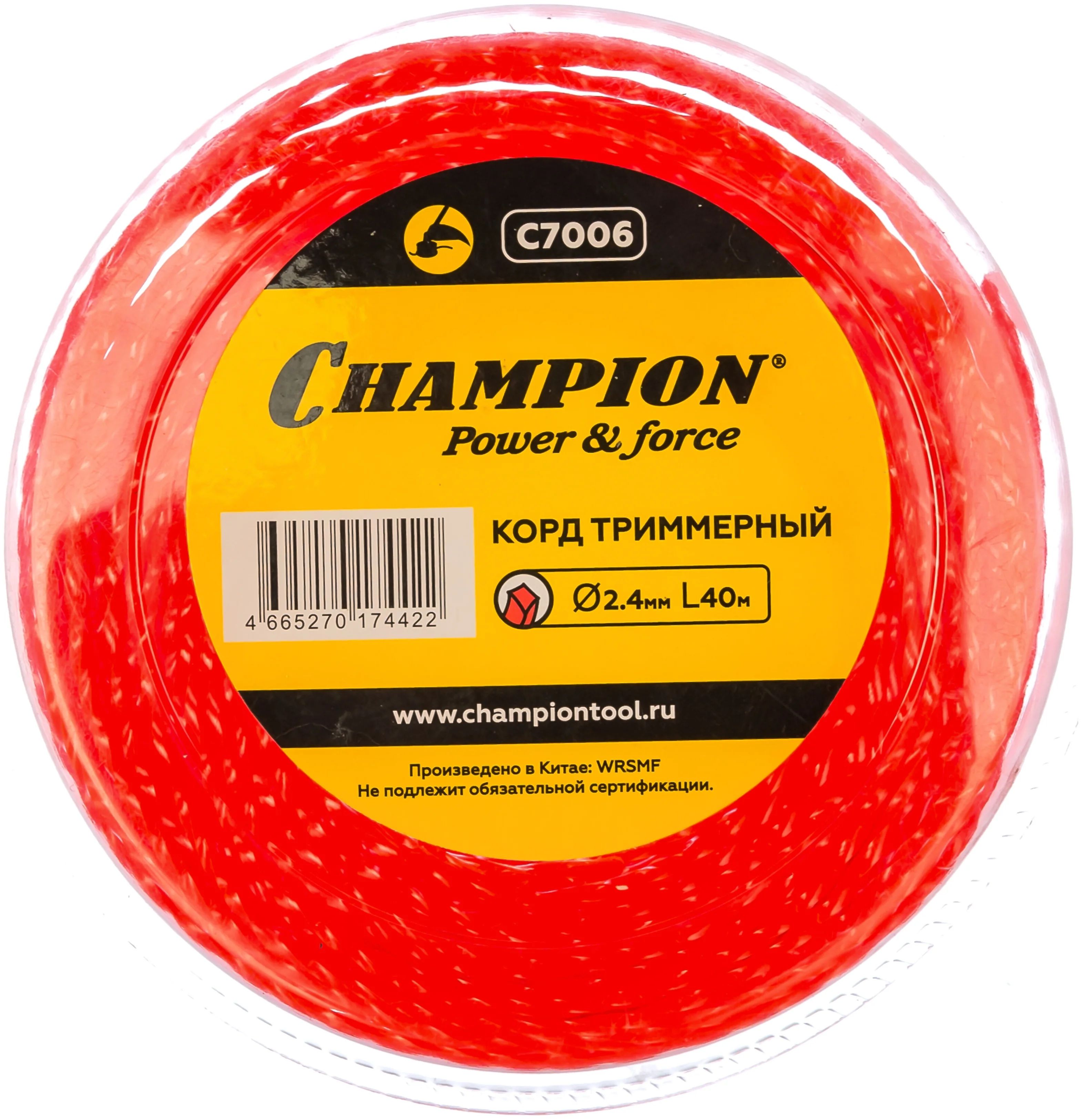 Леска для триммера витая квадрат 2,4 мм Champion Twisted square 40 м