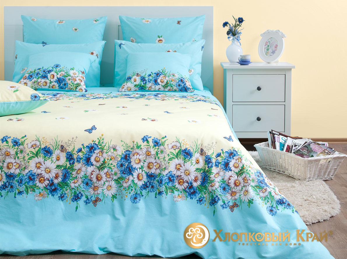 фото Комплект постельного белья "камилла голубой" 1,5 спальный хлопковый край
