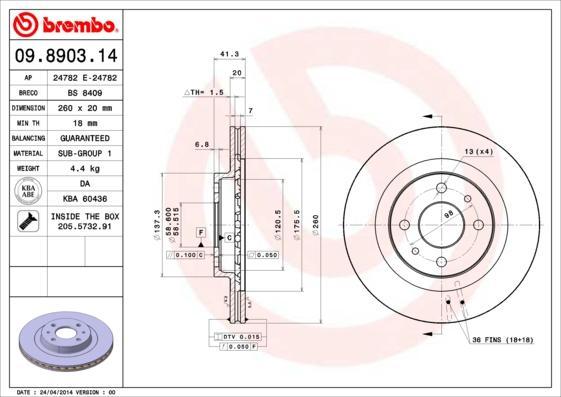 

Тормозной диск brembo передний для Lada 110 1995-, 111 1995-, 112 1995- 09.8903.14