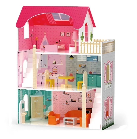 Кукольный дом Viga 3 этажа 5 комнат с мебелью в коробке