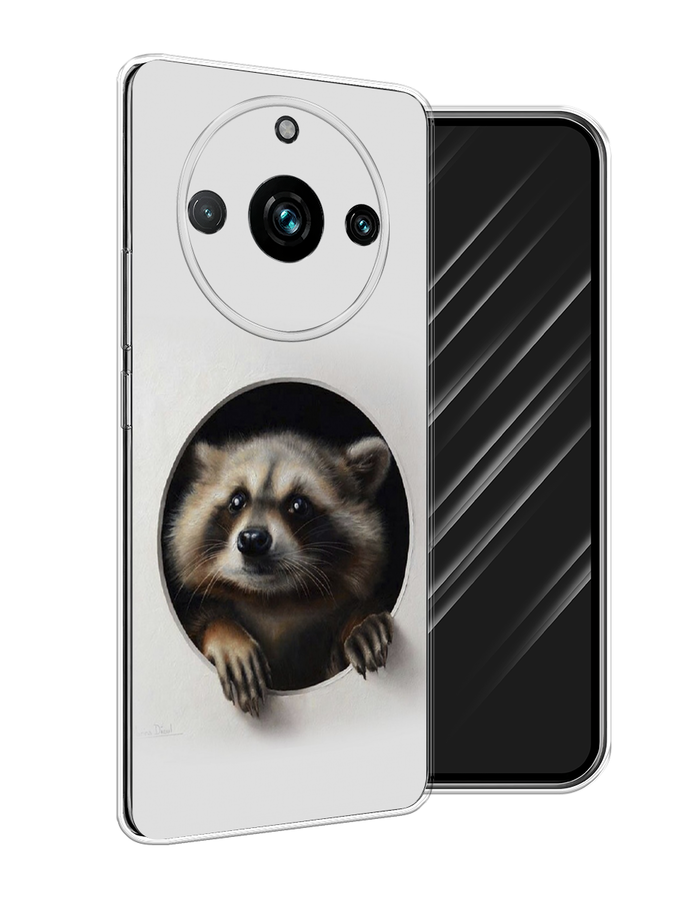 

Чехол Awog на Realme 11 Pro+ "Любопытный енот", Коричневый;черный;белый