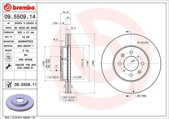 

Тормозной диск brembo передний для Honda Civic IV 91-95, CIVIC IV hb 91-95 09.5509.14