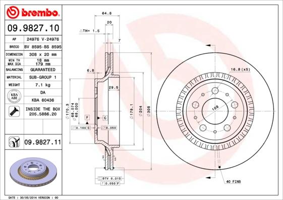 

Тормозной диск brembo задний для Volvo XC90 2002- 09.9827.11