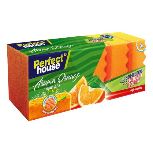 фото Губки perfect house aroma orange для посуды 5 шт