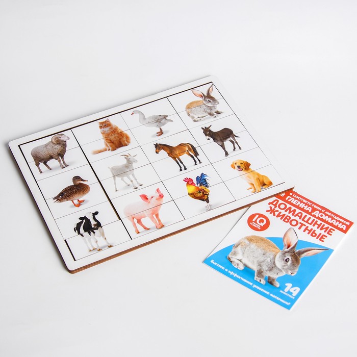 Рамка-вкладыш с Доманом Домашние животные 12 животных в головоломке, 14 животных в книге рамка вкладыш томик 451 1 животные