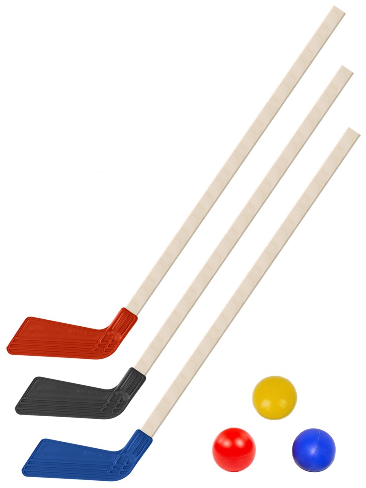 Детский хоккейный набор Задира-плюс Клюшка хоккейная детская 3 шт(черн+красн+синяя)+3 мяча