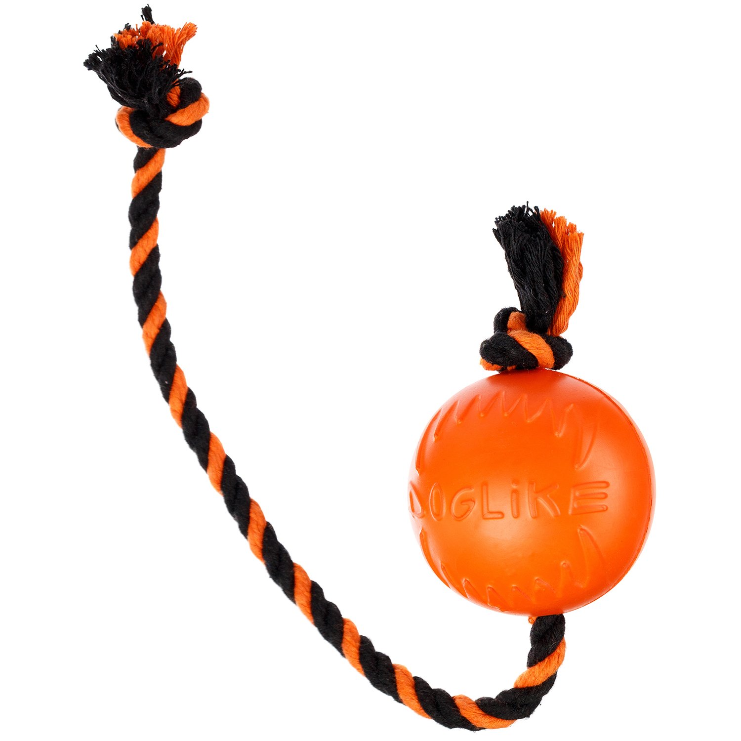 фото Апорт для собак doglike мяч с канатом, оранжевый, 10 см