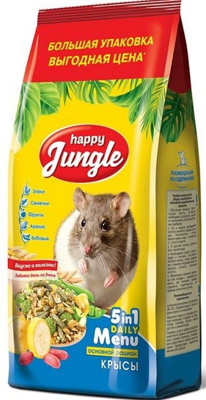 

Сухой корм для крыс Happy Jungle, 900 г, 5in1 Daily Menu