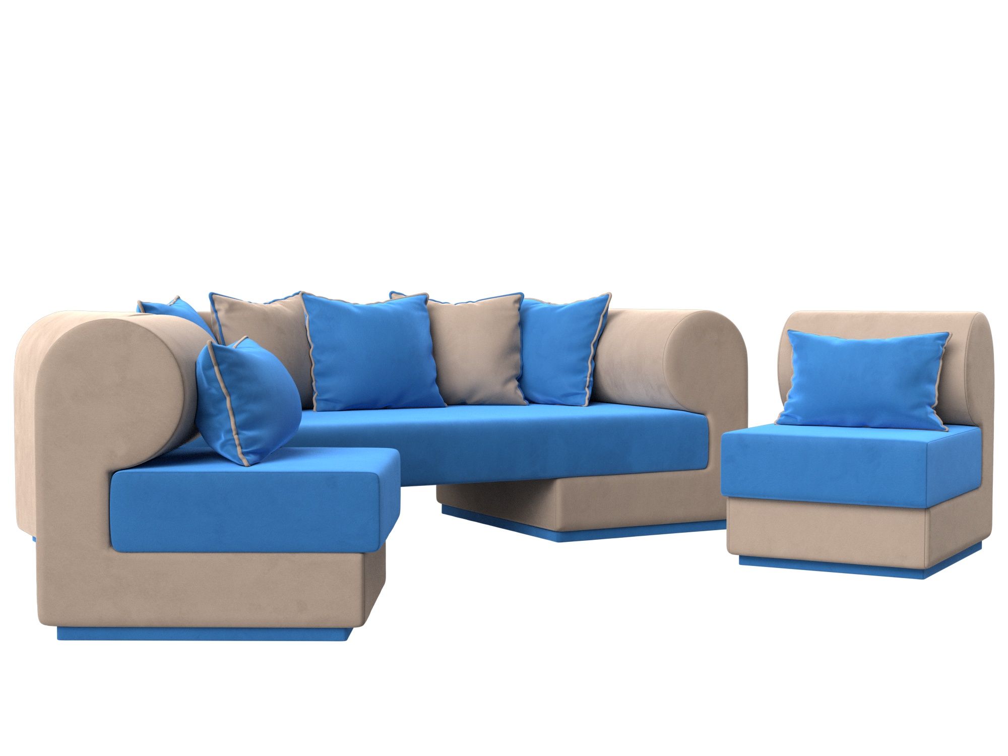Набор Кипр-3 (диван, 2 кресла) велюр голубой/бежевый