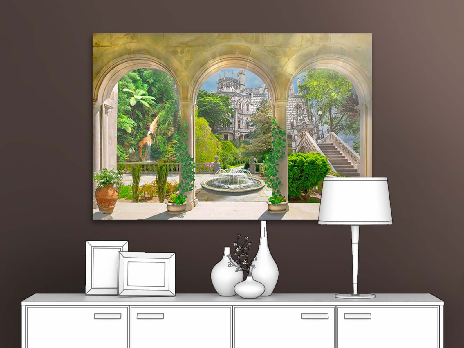 фото Картина для интерьера первое ателье "веранда с колоннами и фонтаном" 80х53 см