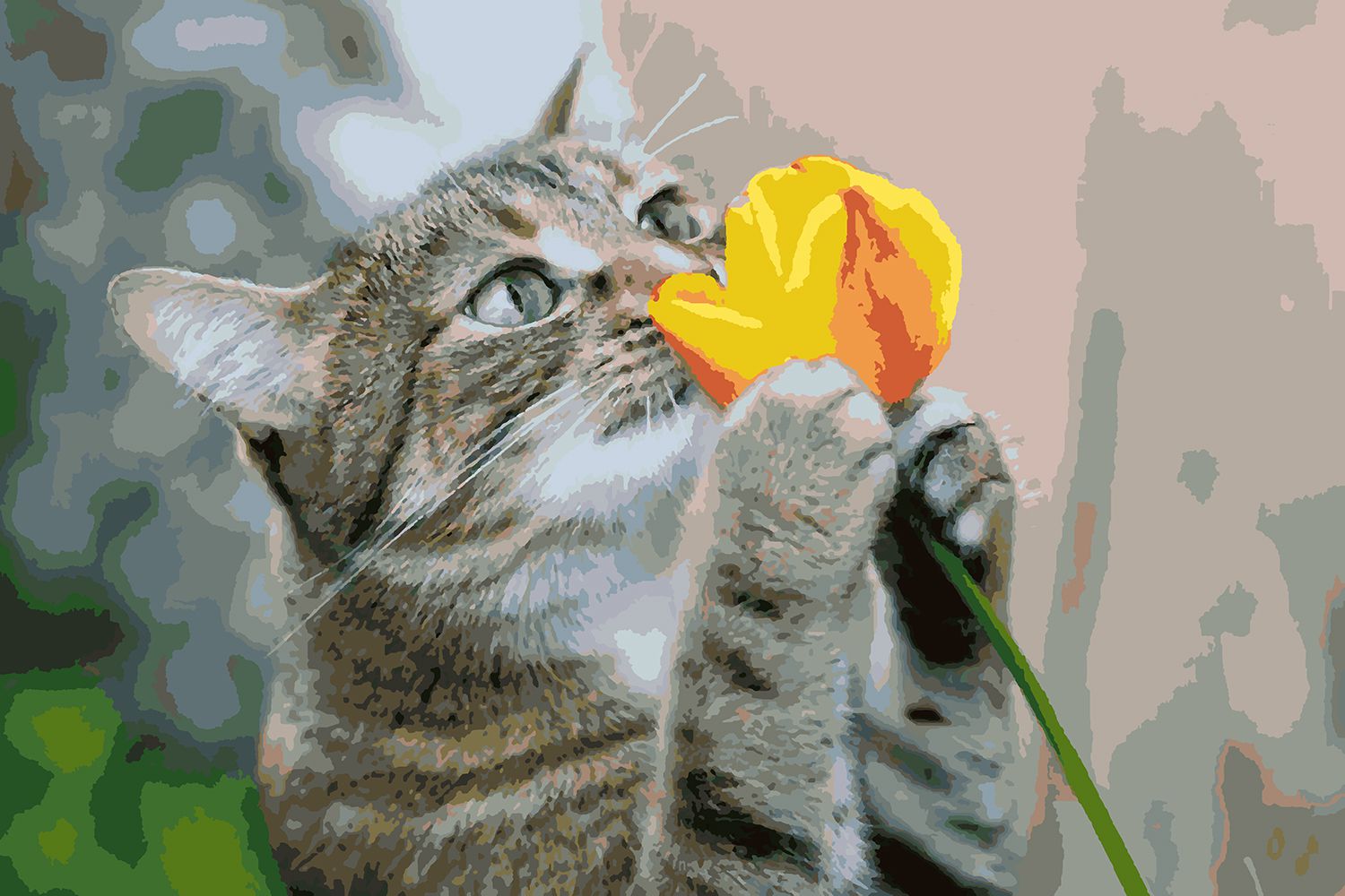 фото Картина по номерам красиво красим кот с тюльпаном, 70 х 90 см