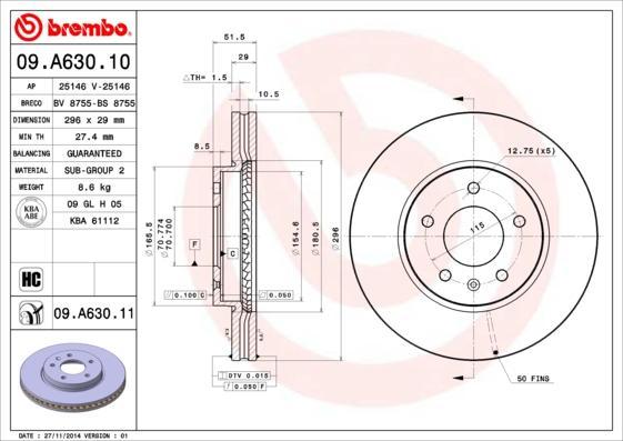 

Тормозной диск brembo передний для Chevrolet Captiva 2006-/Opel Antara 2006- 09.A630.10