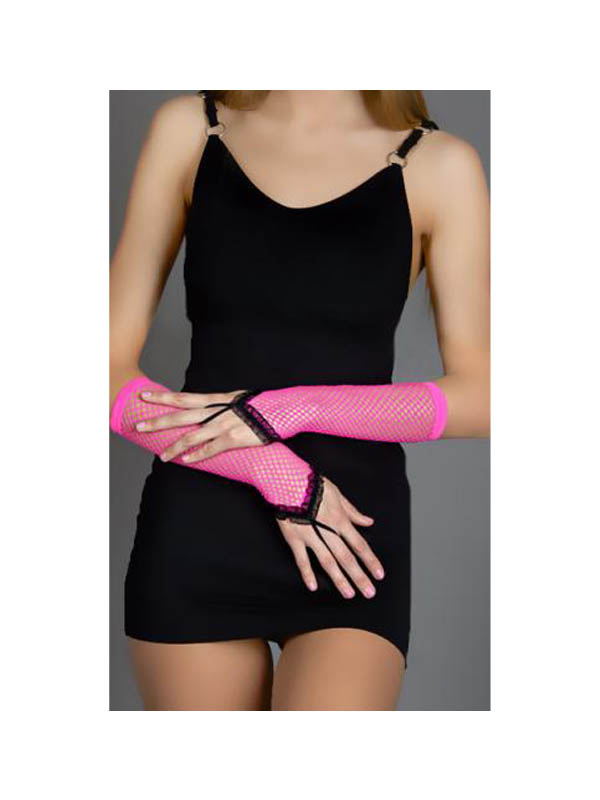 Перчатки в сеточку, с кружевной оборкой, длина 18 см. (Цв: Розовый-Черный ) NoBrand. Цвет: розовый; черный