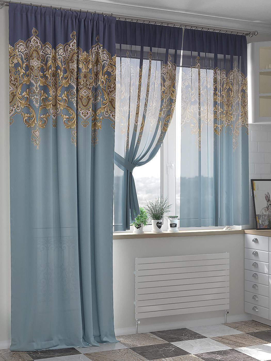 

Комплекты штор AT HOME Тименирс высота 260 см, ширина 150 см, Синий/Голубой, 524134