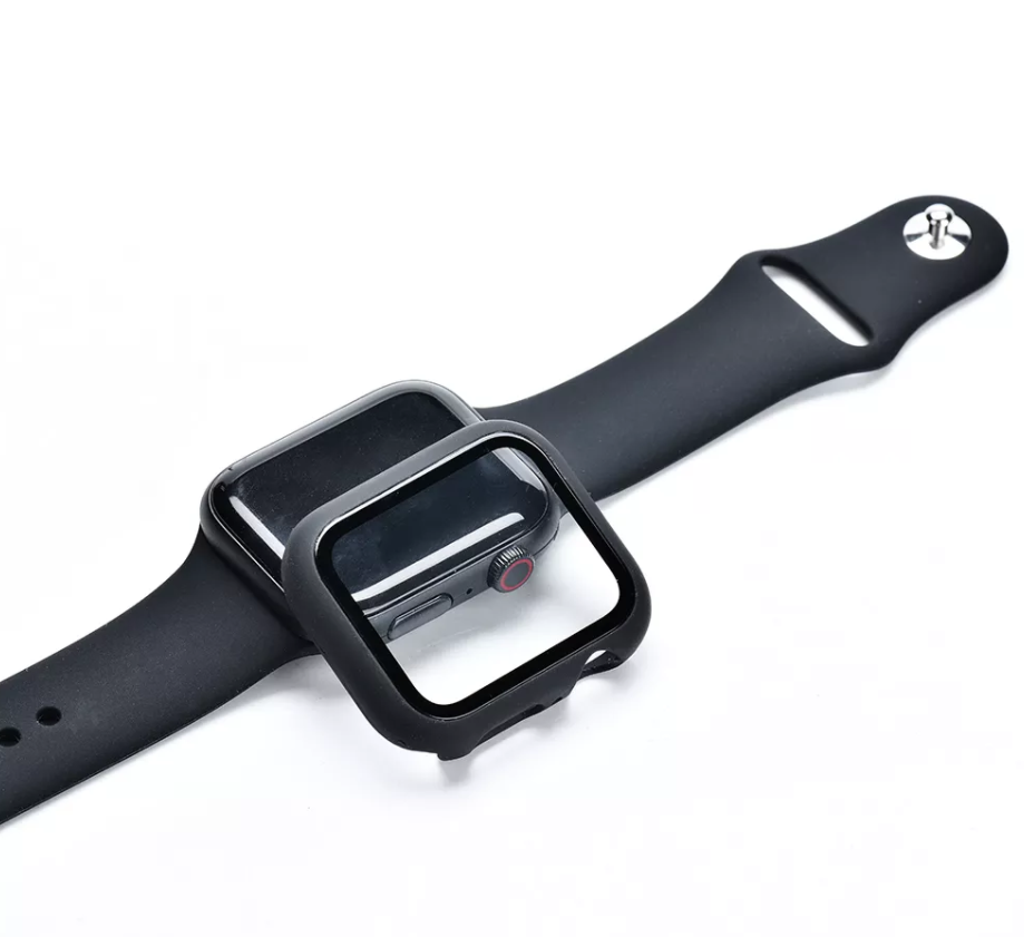 Защитное стекло на Apple Watch, 44mm, черное, с силиконовым чехлом