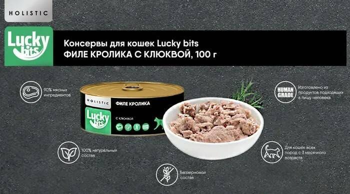 Консервы для кошек Lucky bits мясо кролика с клюквой 100 г 2 шт