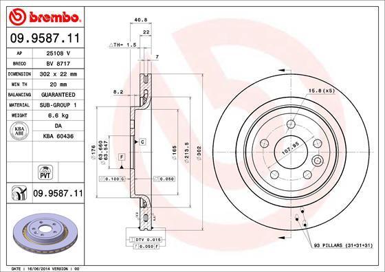 

Тормозной диск brembo задний для Volvo S80 II 2006- 09.9587.11