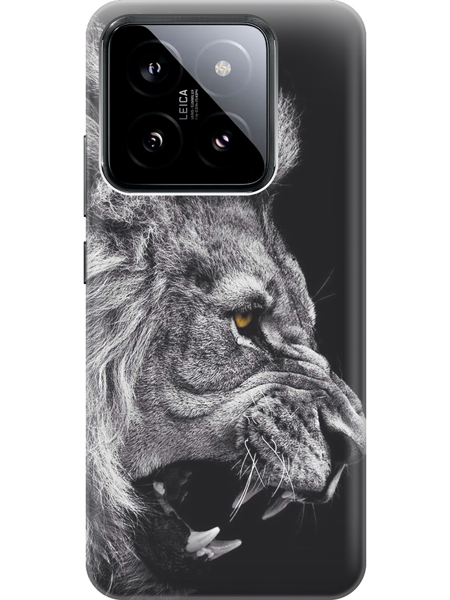 

Силиконовый чехол на Xiaomi 14 с рисунком "Морда льва", Серый;черный, 20012082