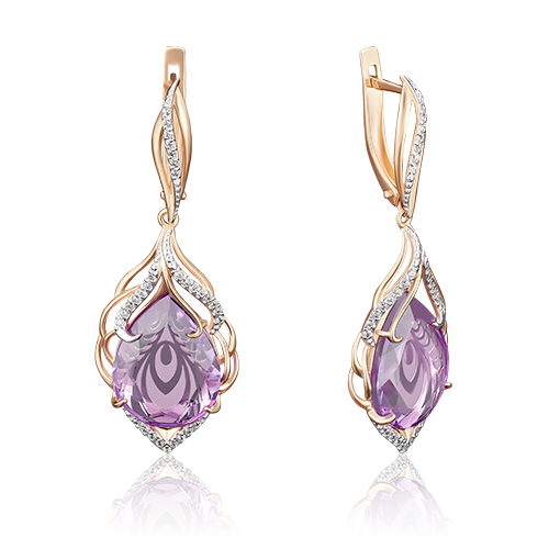 

Серьги подвески из красного золота PLATINA jewelry 02-3762-00, аметист/фианит, 02-3762-00