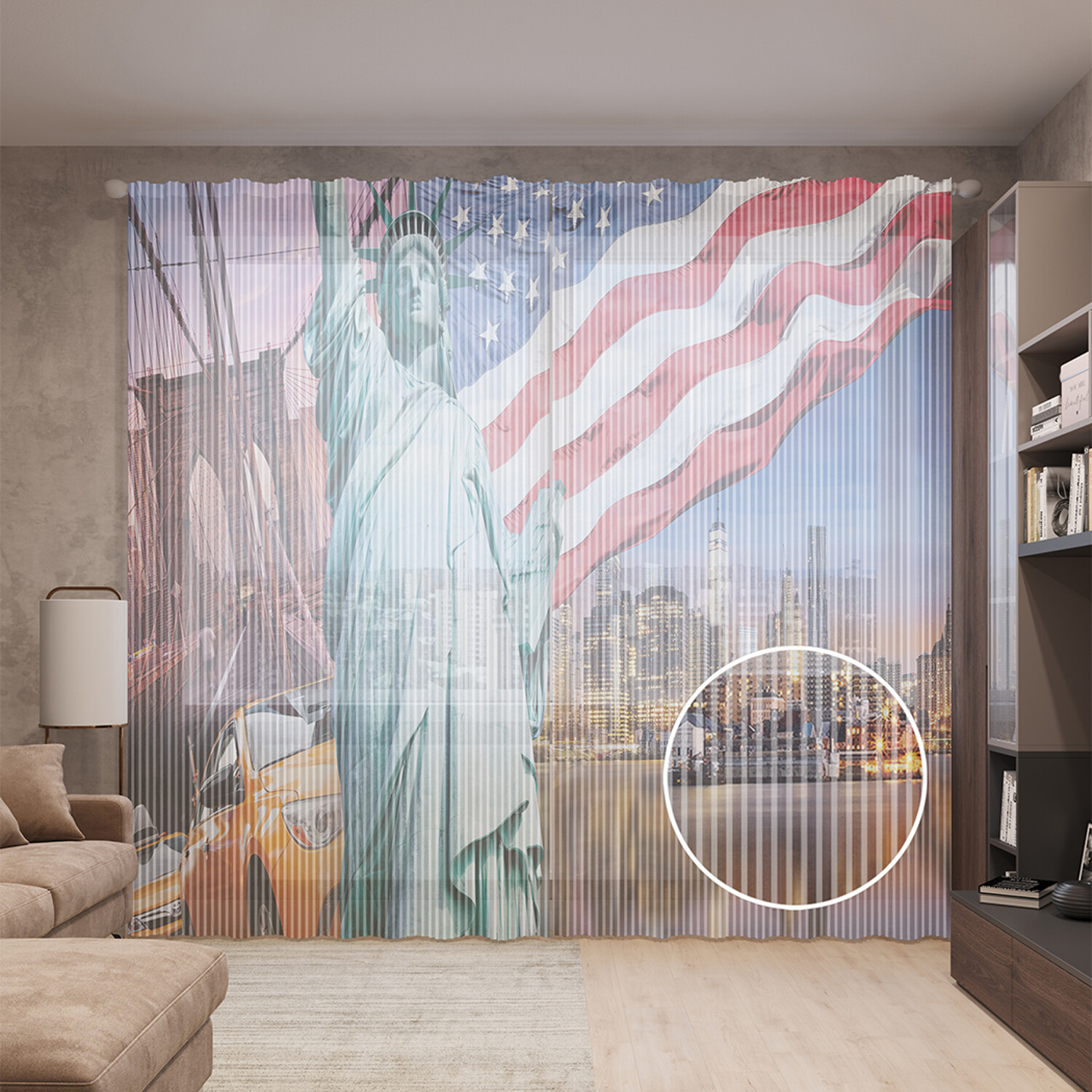 

Тюль вуаль на шторной ленте с принтом JoyArty "Американская свобода", 310х265 см, Американская свобода