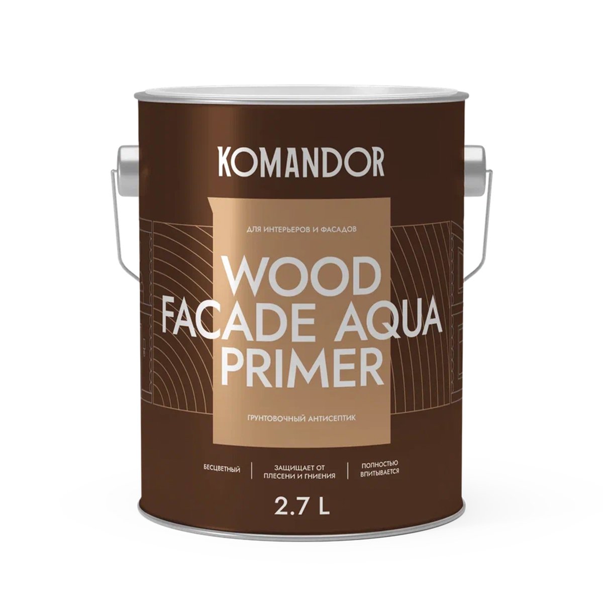 Грунт-антисептик для дерева Komandor Wood Facade Aqua Primer, 2,7 л нилпа про плант   нейтральный грунт для аквариумных растений 10 кг