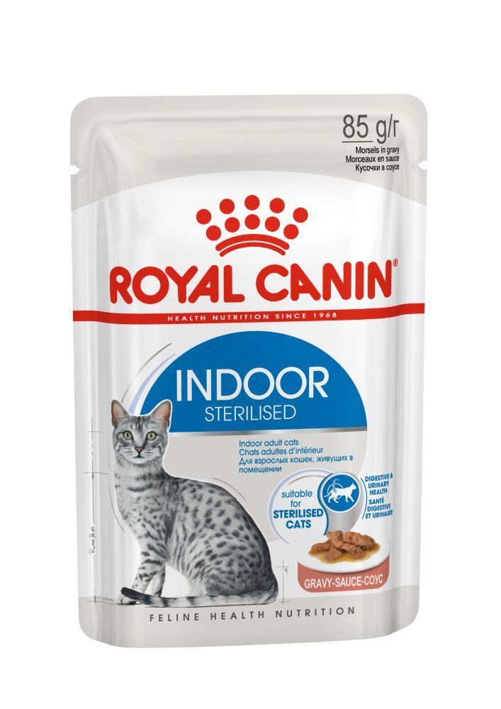 Влажный корм для кошек Royal Canin Indoor Sterilised, мясо в соусе 12шт по 85г