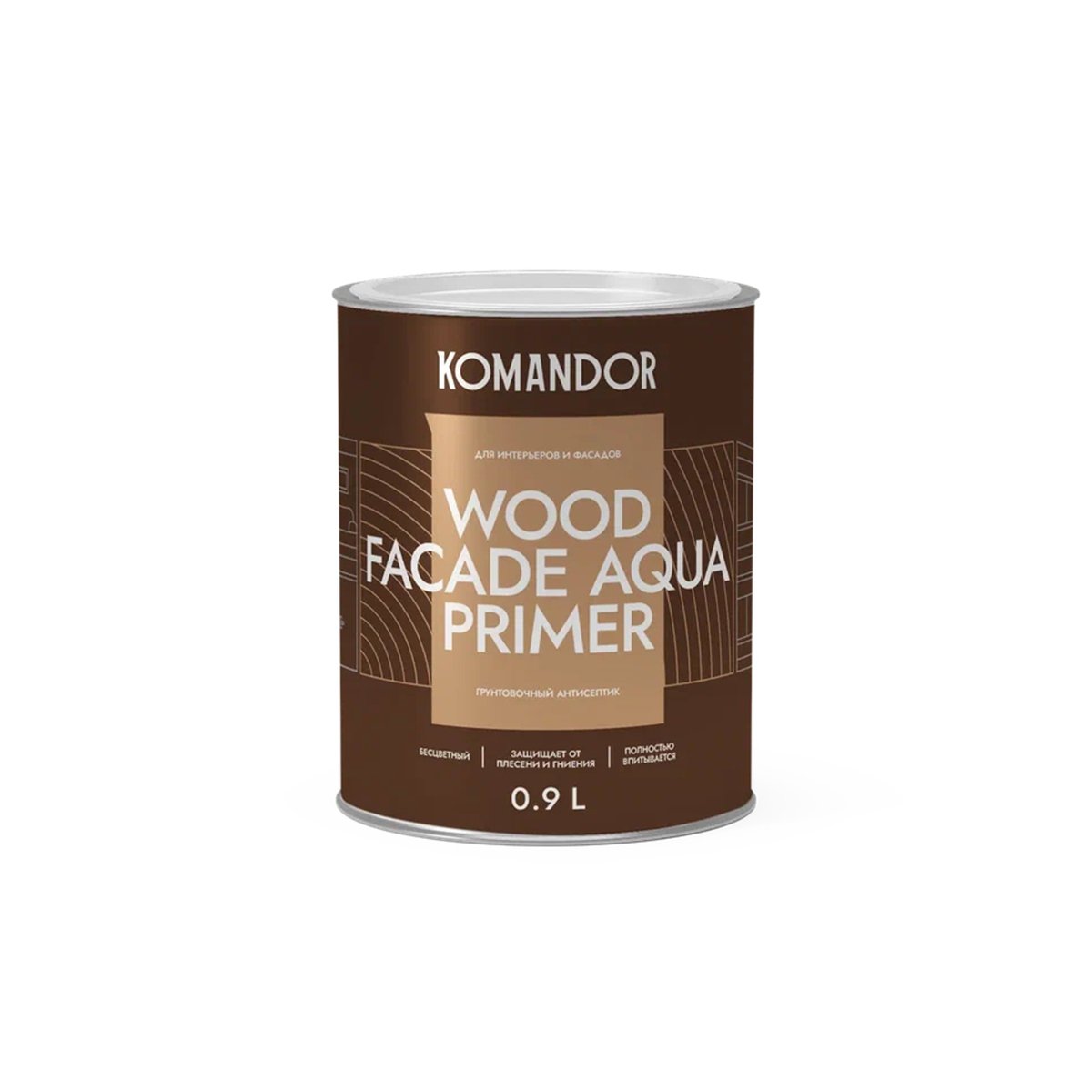 Грунт-антисептик для дерева Komandor Wood Facade Aqua Primer, 0,9 л