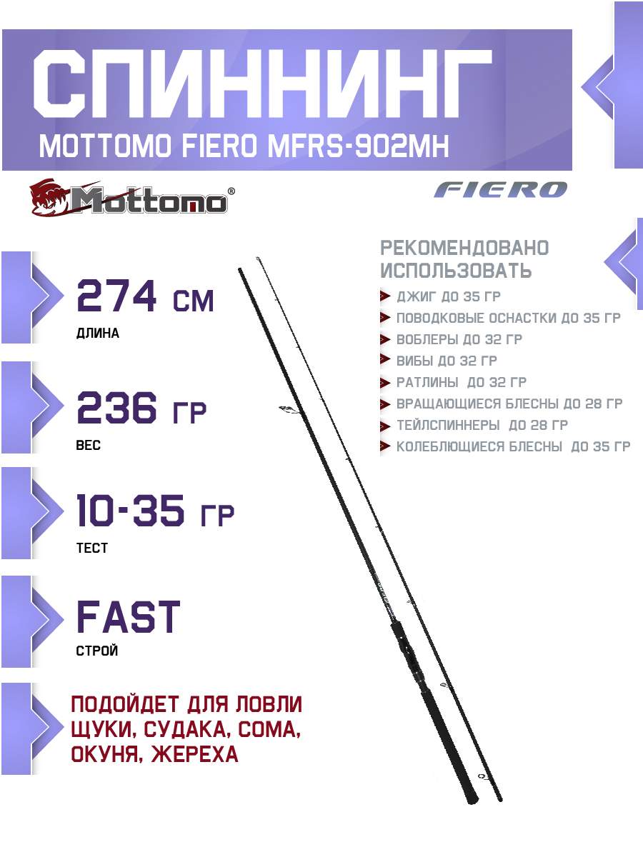 

Спиннинг Mottomo Fiero MFRS-902MH 274см/10-35g, Fiero