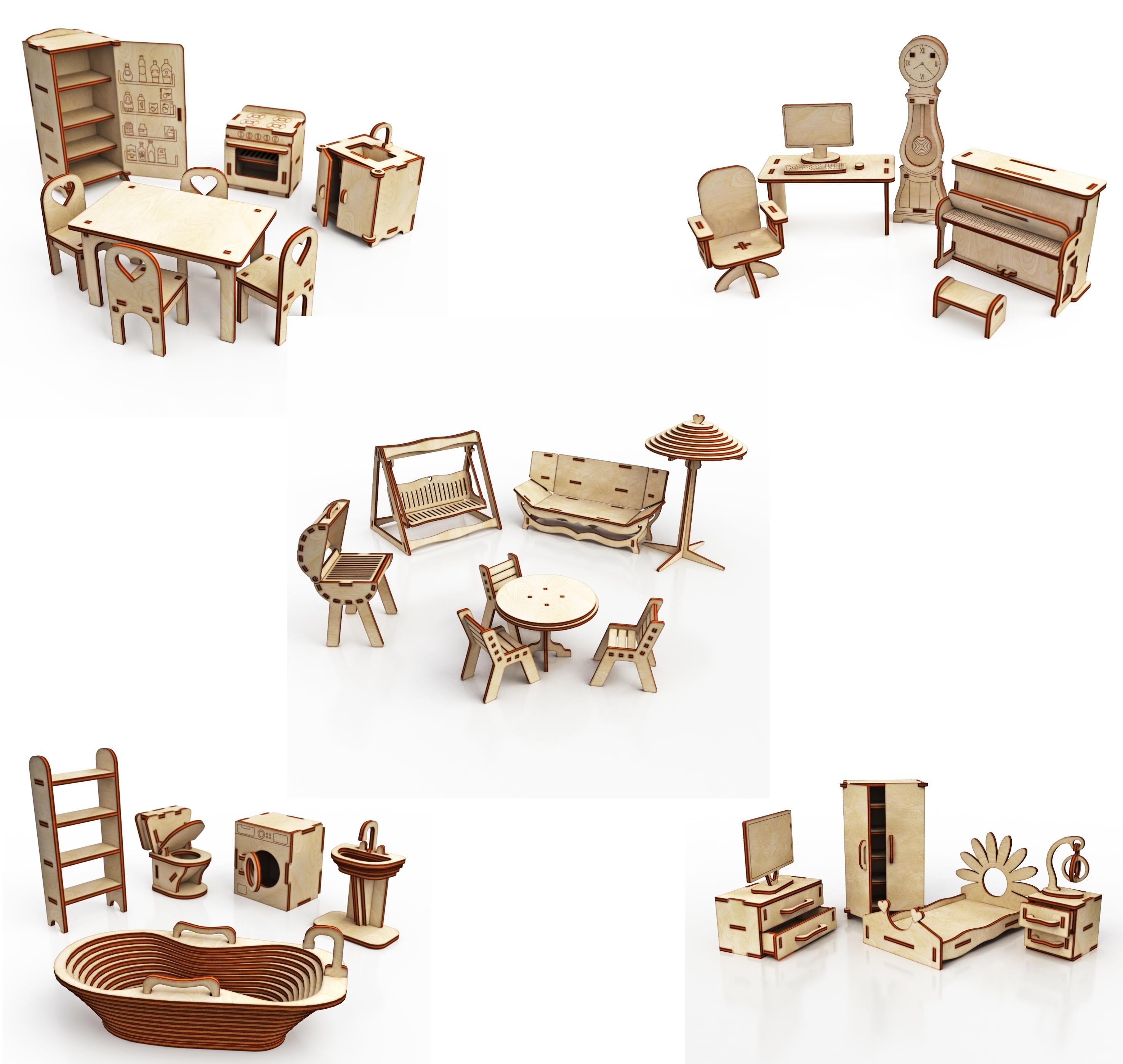 Большой набор кукольной мебели из дерева ХэппиДом Premium paremo набор мини кукольной мебели 3 предмета