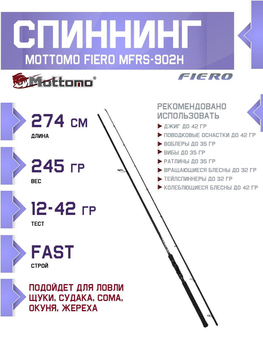 Спиннинг Mottomo Fiero MFRS-902H 274см12-42g 6889₽