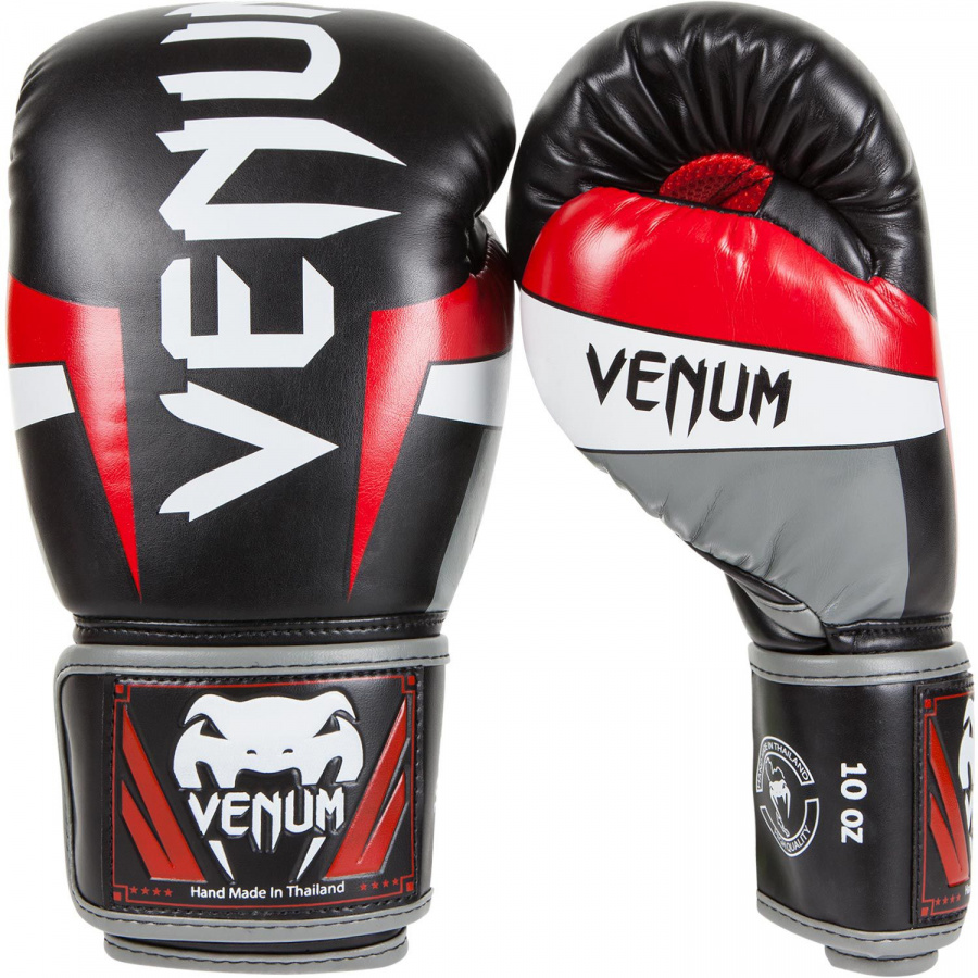 фото Боксерские перчатки venum elite boxing черные/красные 14 унций