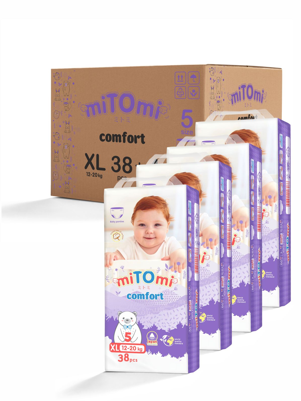 фото Подгузники-трусики mitomi comfort xl (12-20 кг), 4x38 шт.