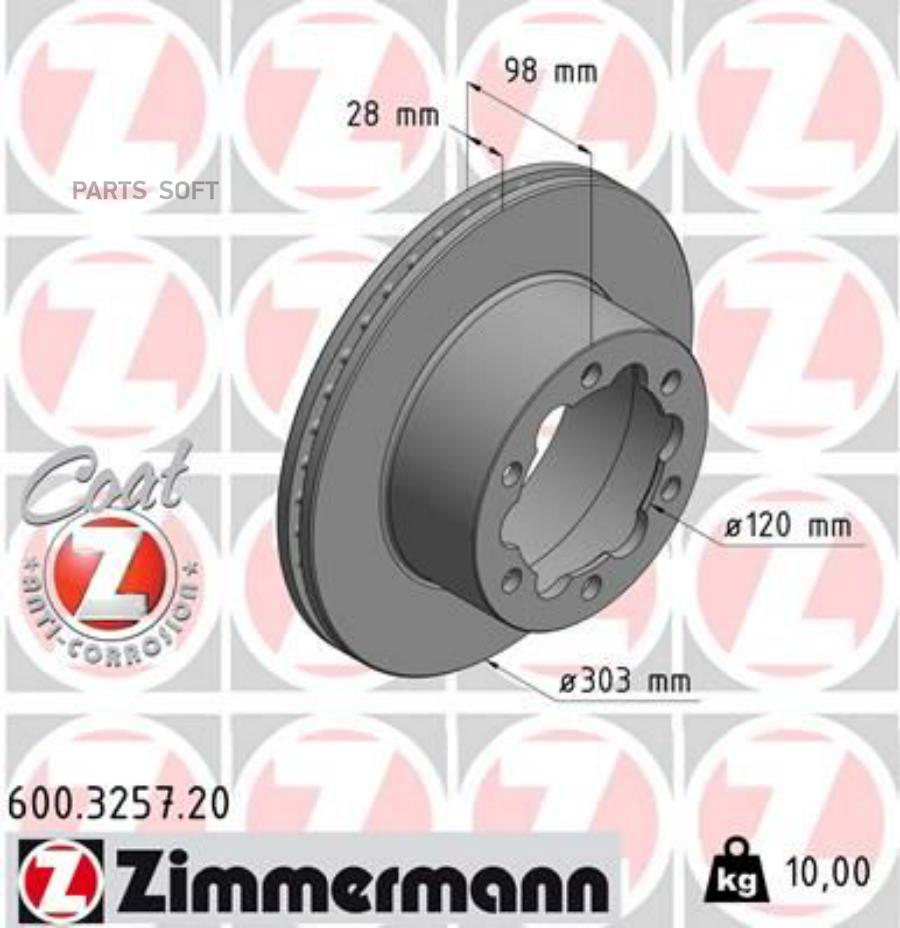

Тормозной диск ZIMMERMANN передний с покрытием для Volkswagen Crafter II 2016- 600325720