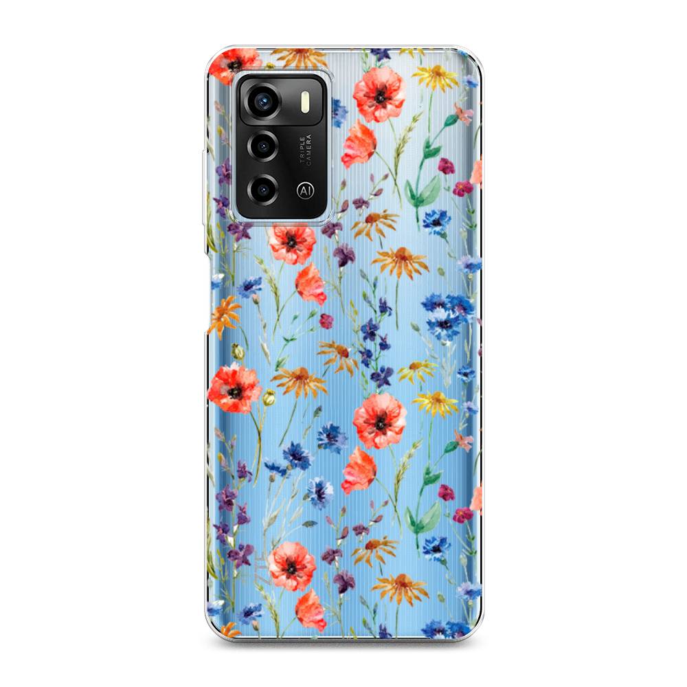 

Чехол Awog на ZTE Blade A72 / ЗТЕ Блэйд A72 "Маки и васильки фон", 135450-8