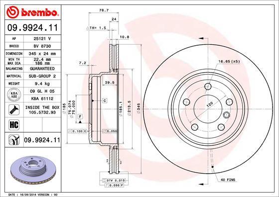 

Тормозной диск brembo для BMW X5 2007-, X6 2008- 09.9924.11