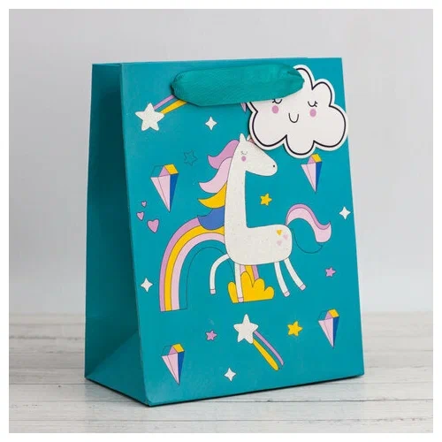 

Пакет подарочный S Unicorn and clouds green 18х23х10, Зеленый, Unicorn and clouds