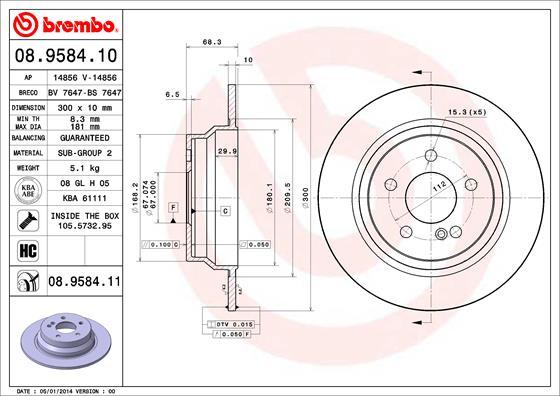 

Тормозной диск brembo MercedesE-class s2112003-;W2112002-08.9584.11