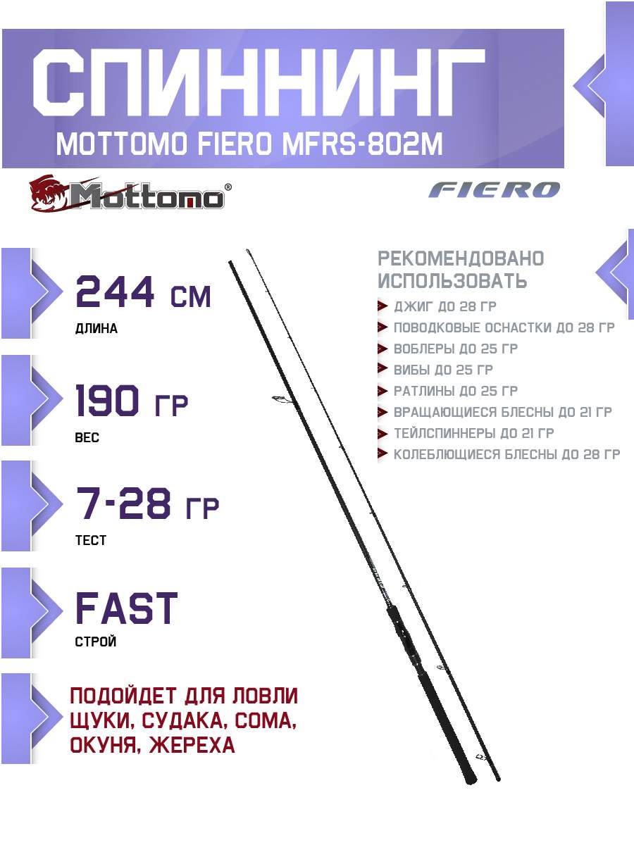 

Спиннинг Mottomo Fiero MFRS-802M 244см/7-28g, Fiero