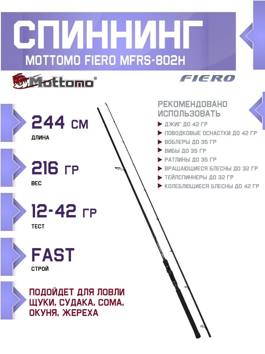 

Спиннинг Mottomo Fiero MFRS-802H 244см/12-42g, Fiero