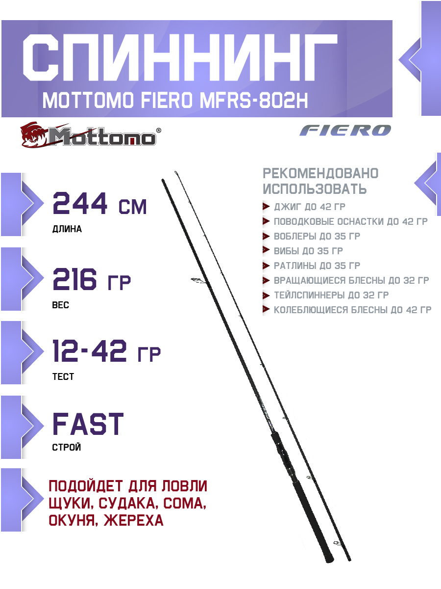 Спиннинг Mottomo Fiero MFRS-802H 244см/12-42g