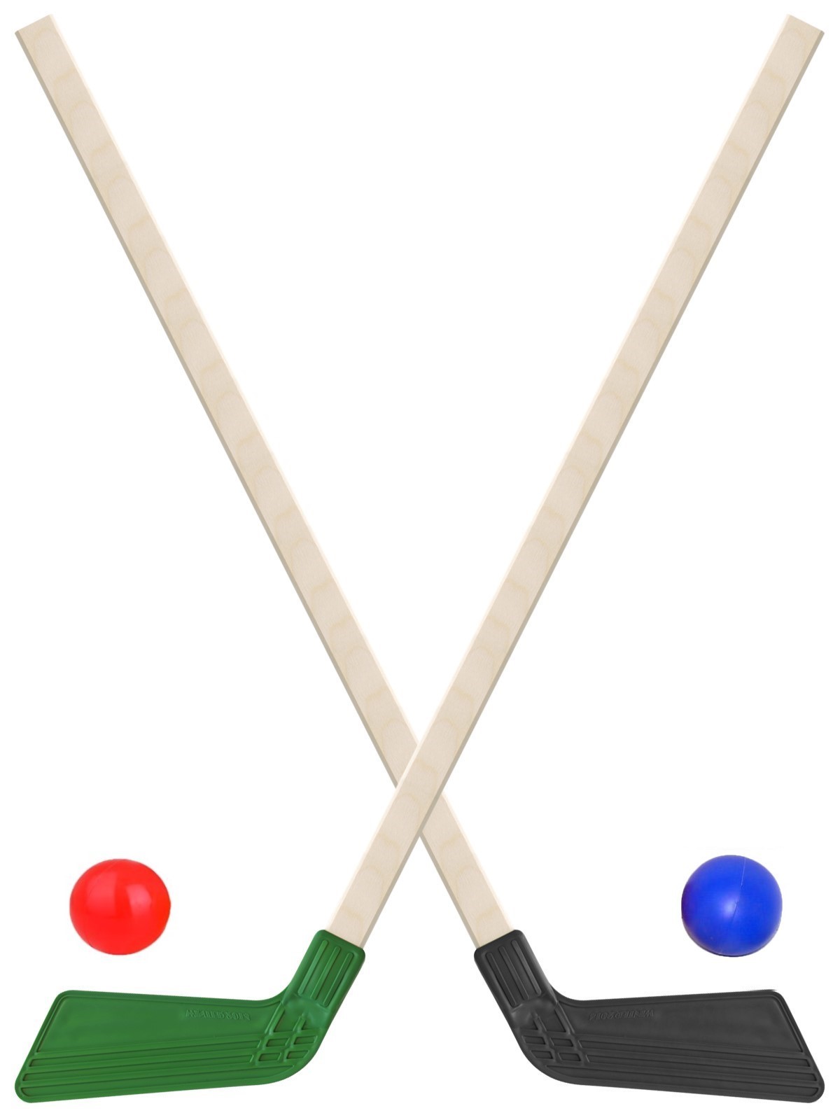 Детский хоккейный набор Задира-плюс Клюшка хоккейная детская 2шт (черная+зеленая) +2 мяча