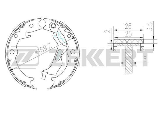 фото Zekkert bk4051 колодки стояночного тормоза chevrolet lacetti 02-, epica 06- 169 x 26 zekke