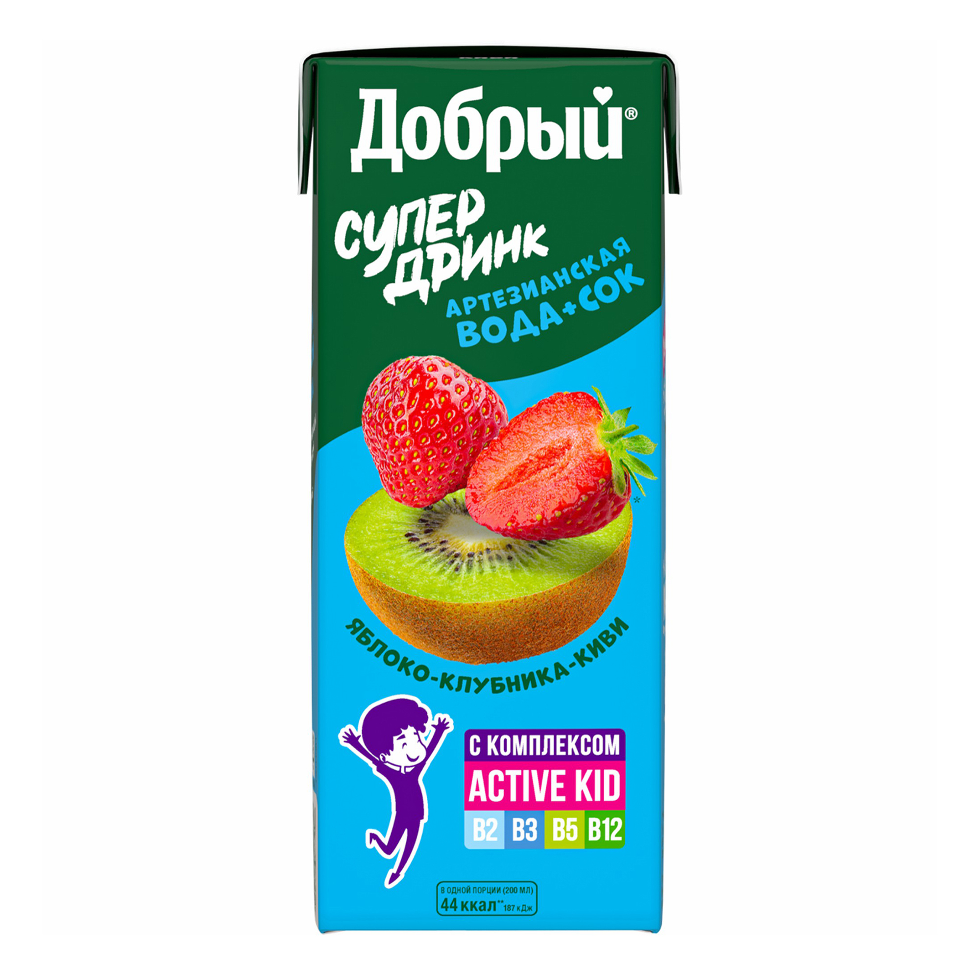 

Напиток сокосодержащий детский Добрый Active kid яблоко-клубника-киви с 3 лет 0,2 л