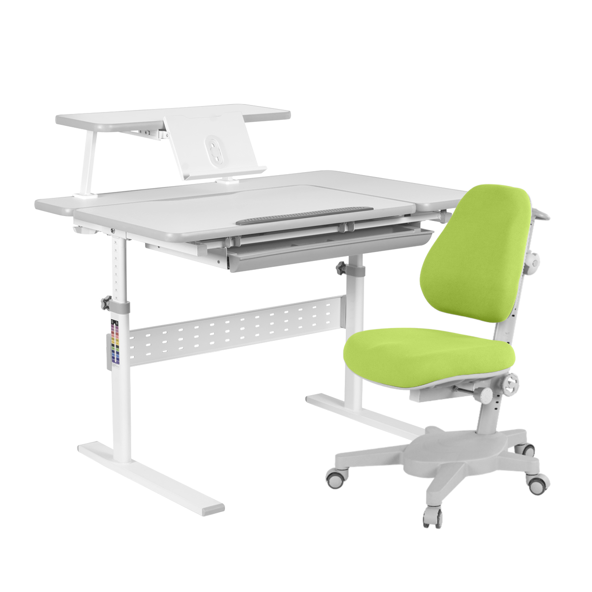 фото Комплект kinderzen dunga парта + кресло + органайзер dunga+armata/белый/серый/зеленый