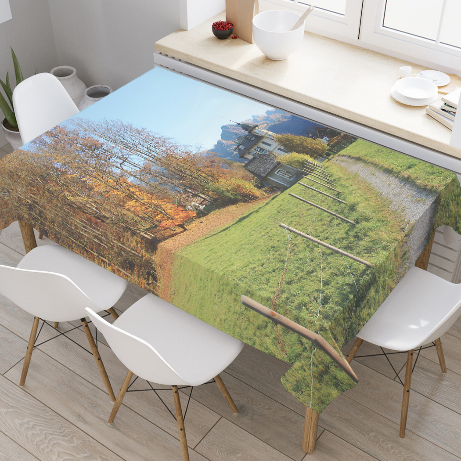 

Скатерть прямоугольная JoyArty "Проход к осеннему замку" из оксфорда, 180x145см, Коричневый, Проход к осеннему замку