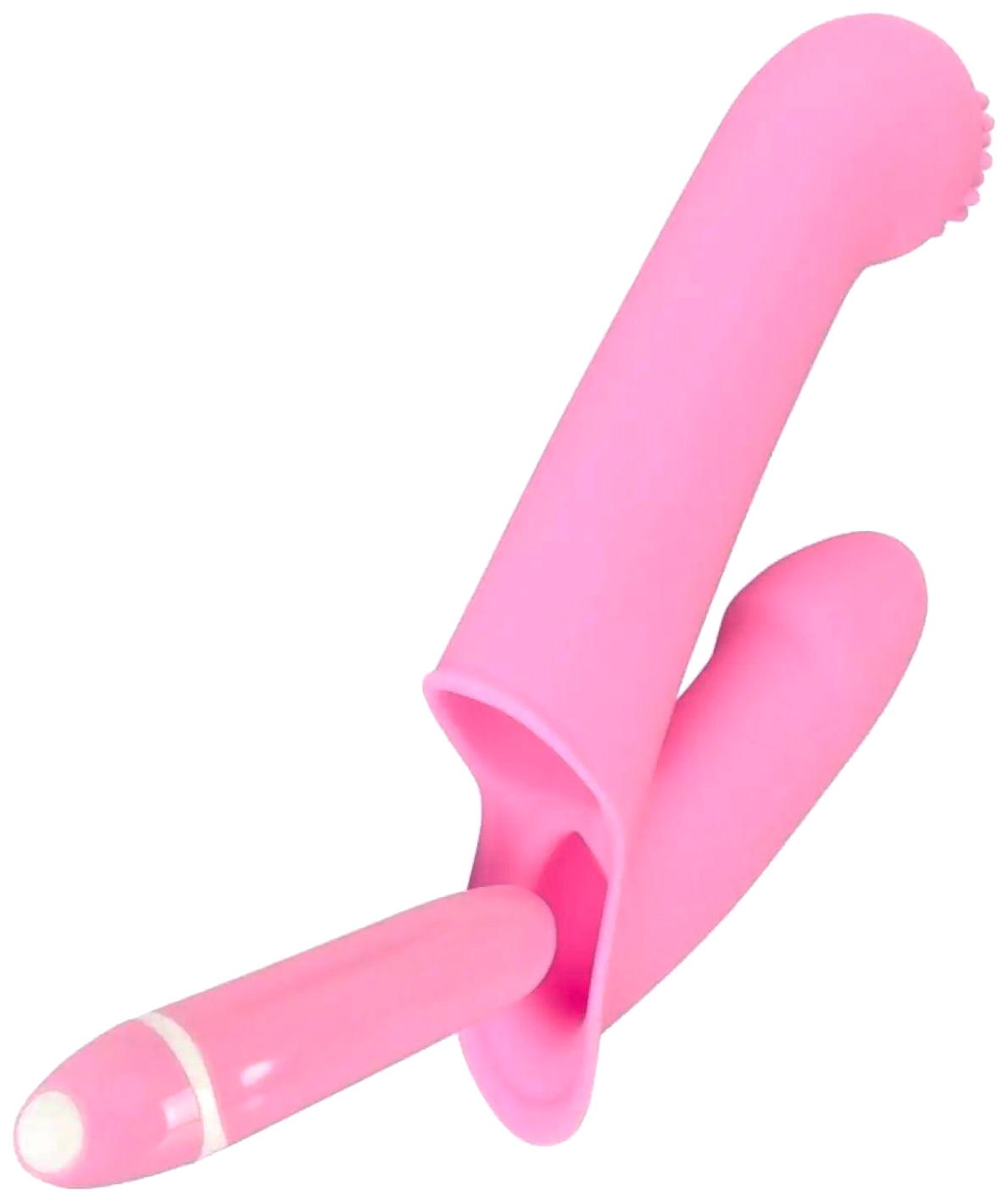 Нежно-розовая двойная вибронасадка на палец Vibrating Finger Extension 17 см 194272