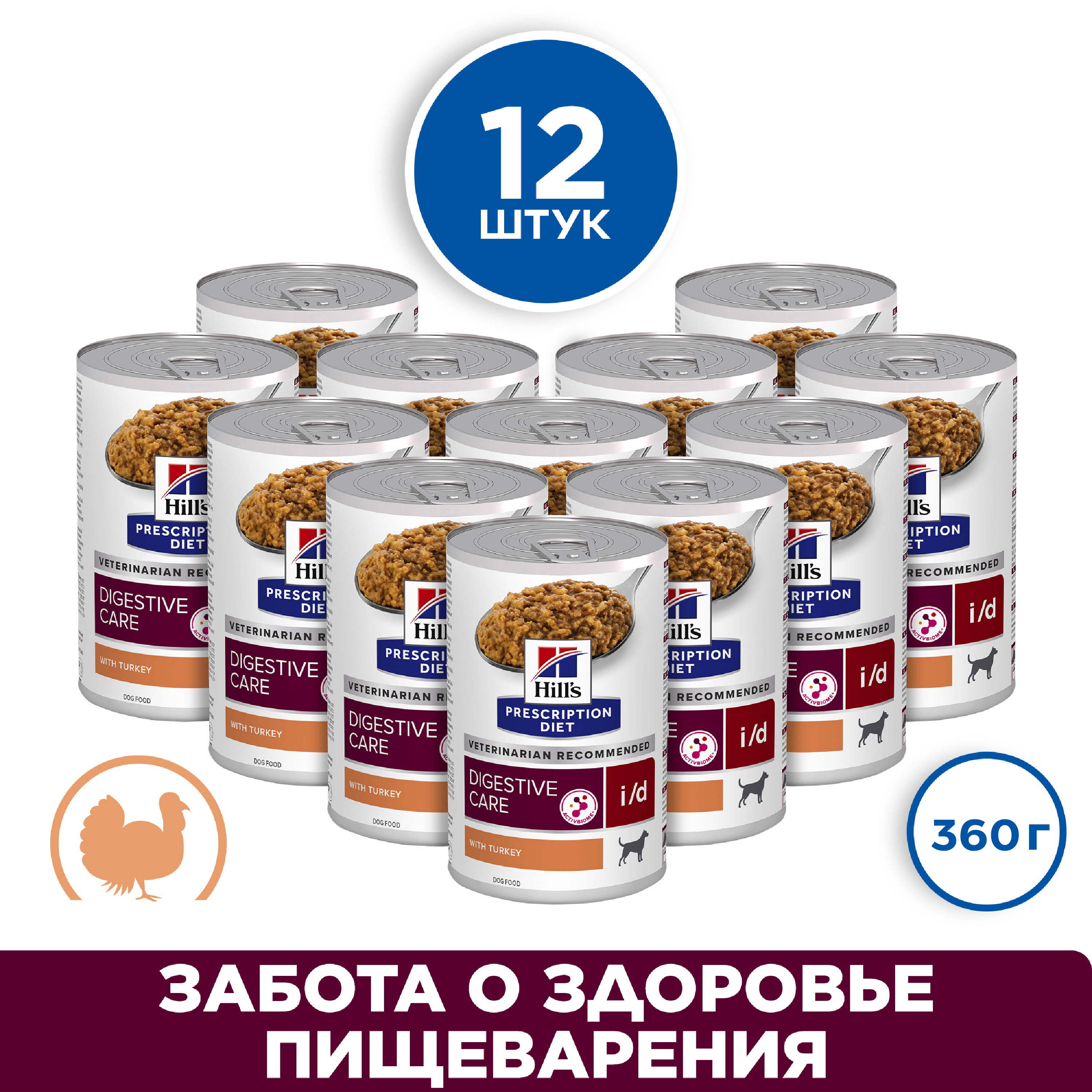 Консервы для собак Hills Prescription Diet i/d Digestive Care с индейкой, 12 шт по 360 г