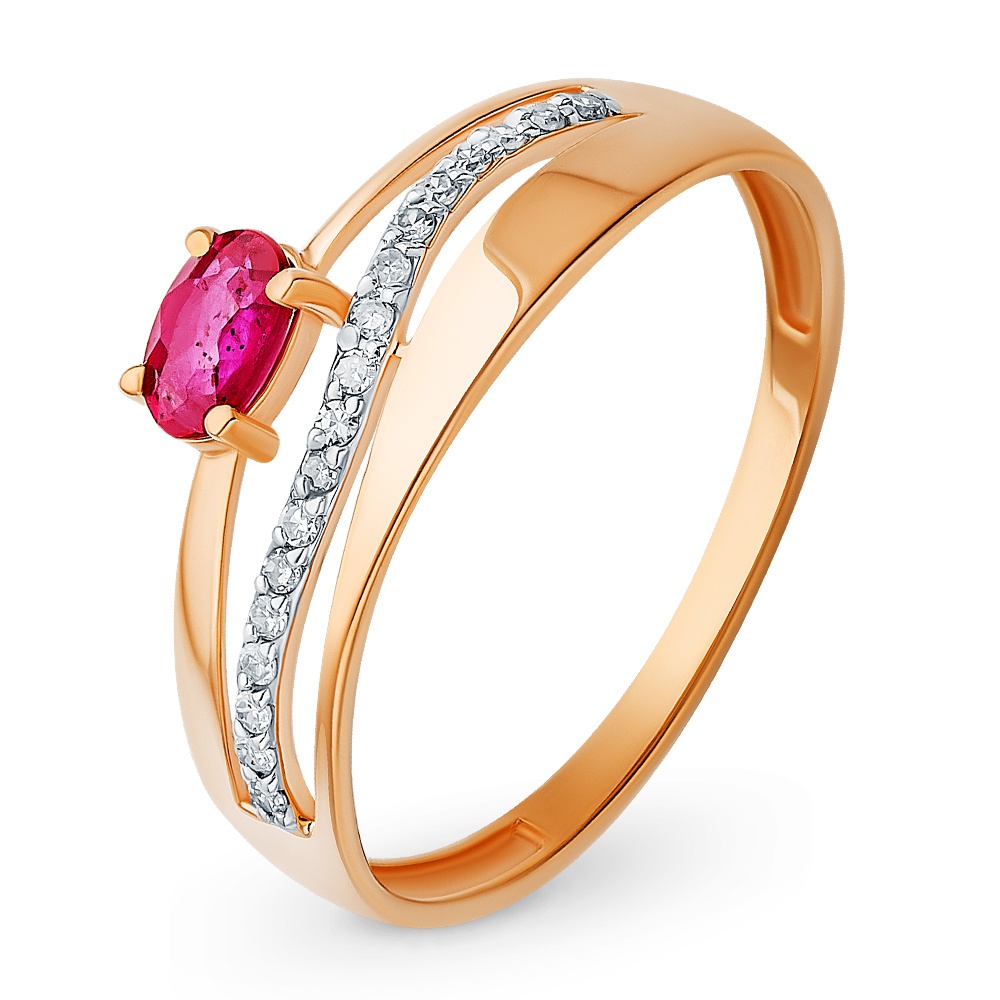 

Кольцо женское из красного золота с рубином, бриллиантом 585Gold 101012976, р, 101012976