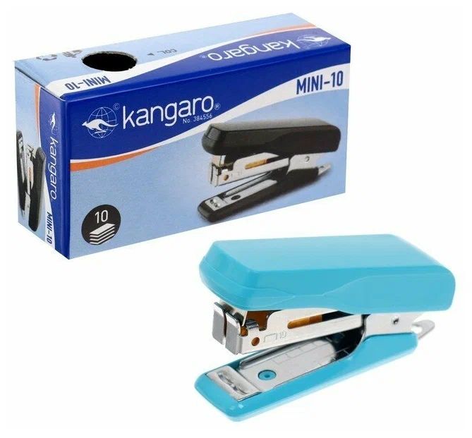 Степлер №10 10 листов Kangaro mini HS-Mini10, встроенный антистеплер, 50 скоб микс
