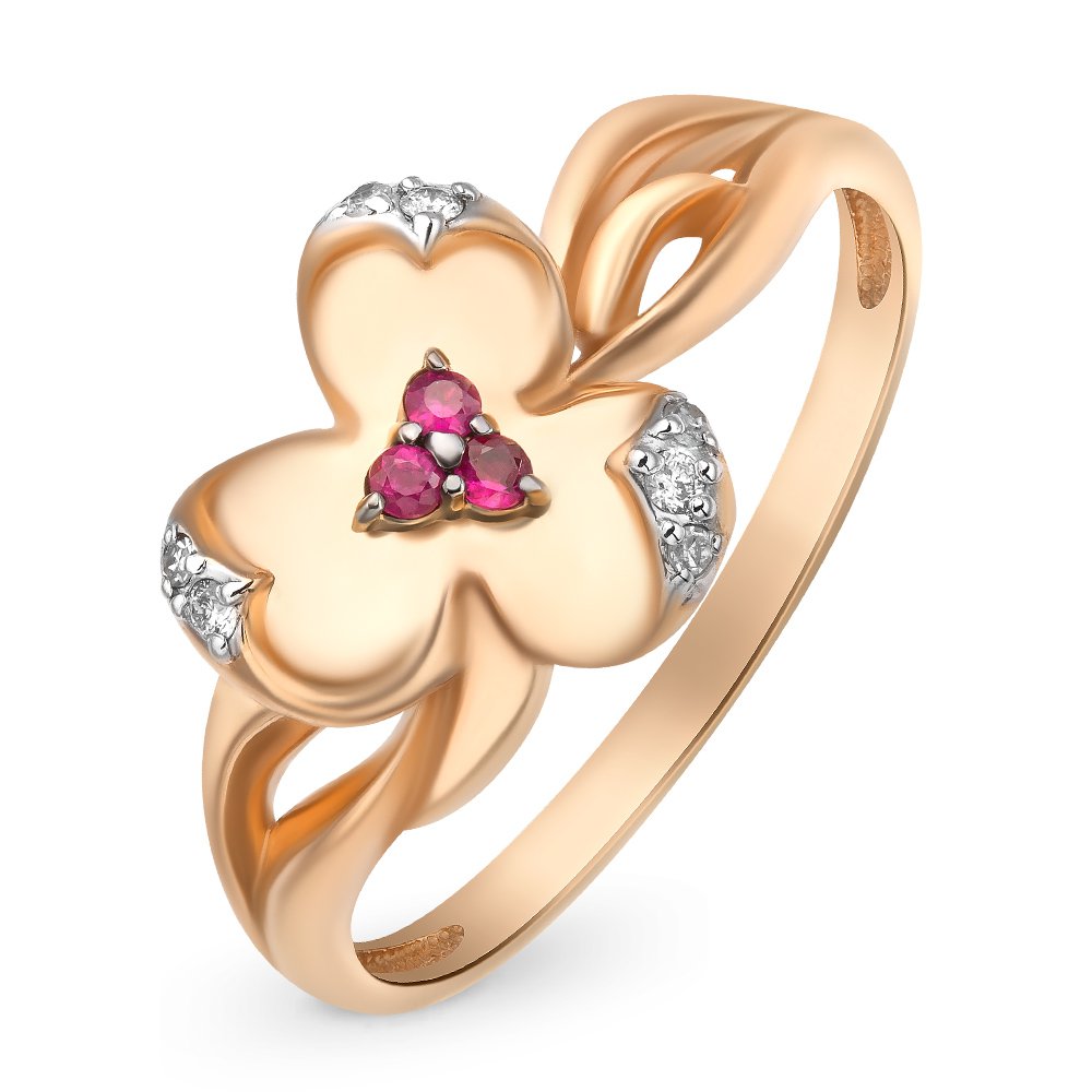 

Кольцо женское из красного золота с рубином, бриллиантом 585Gold 101011021, р, 101011021